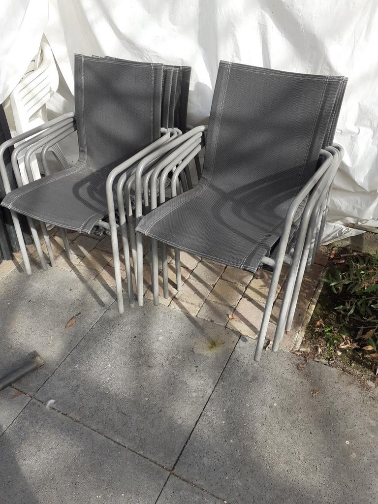 8 Stapelbare terrasstoelen - Grijs, Tuin en Terras, Tuinstoelen, Ophalen, Gebruikt, Stapelbaar