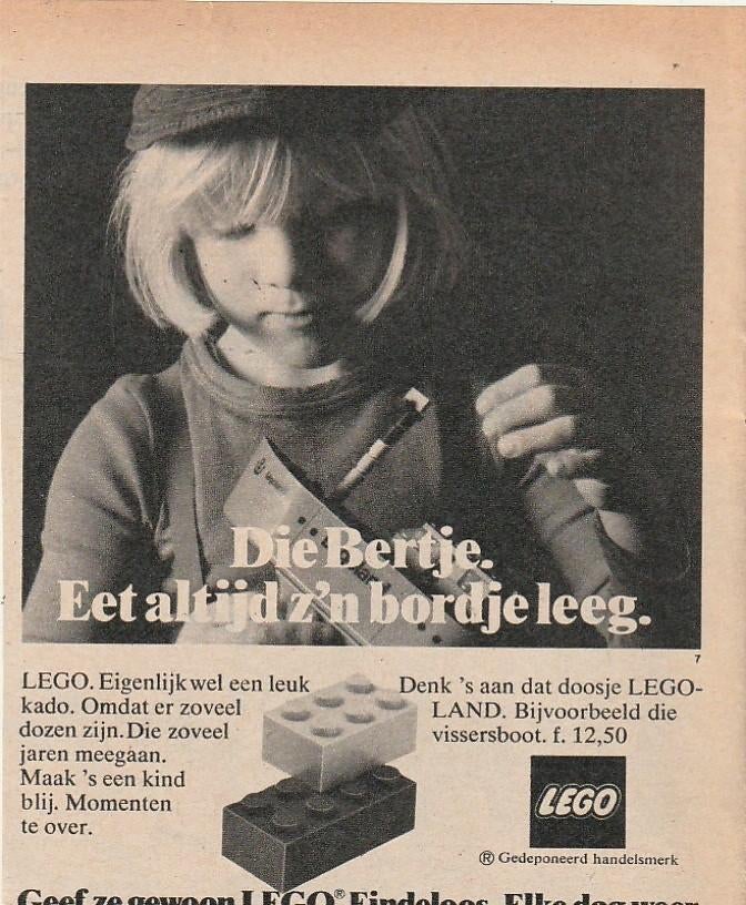 Retro reclame 1975 Lego speelgoed jongetje Bert is braaf, Verzenden, Overige typen