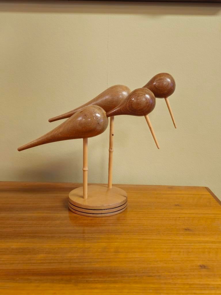 Vintage Houten Decoratie Grutto's Grutto Vogel Vogels Beeld, Antiek en Kunst, Ophalen of Verzenden