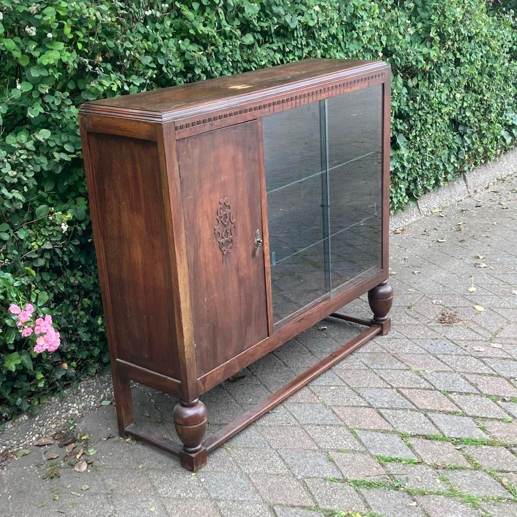 Vintage kast met vitrine gedeelte, Antiek en Kunst, Curiosa en Brocante, Ophalen