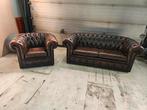 Chesterfield bank en fauteuil bruin leer, Ophalen