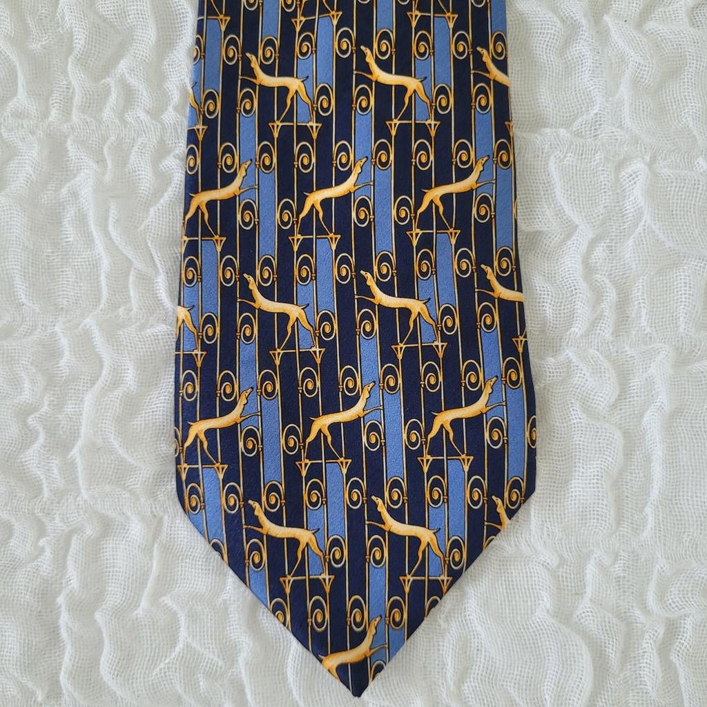 Lanvin stropdas 100% zijde Egyptische Faraohond blauw goud, Lanvin, Blauw, Ophalen of Verzenden, Zo goed als nieuw