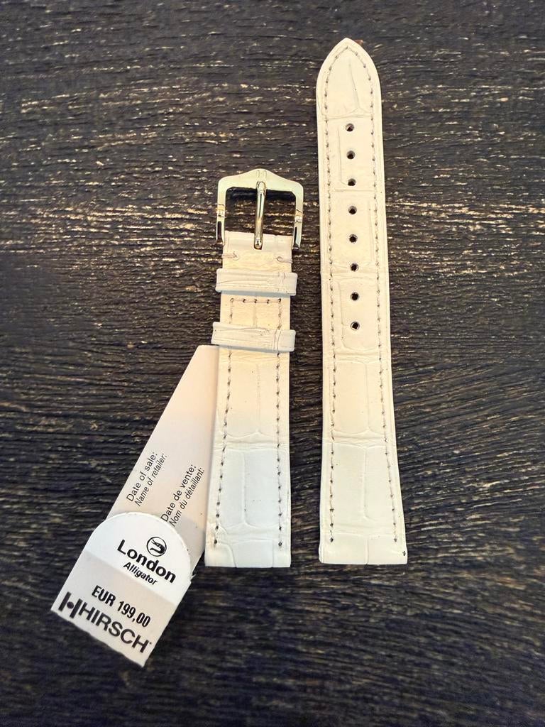 Hirsch London wit 17mm - echt alligator ( krokodil ), Overige merken, Leer, Polshorloge, Nieuw