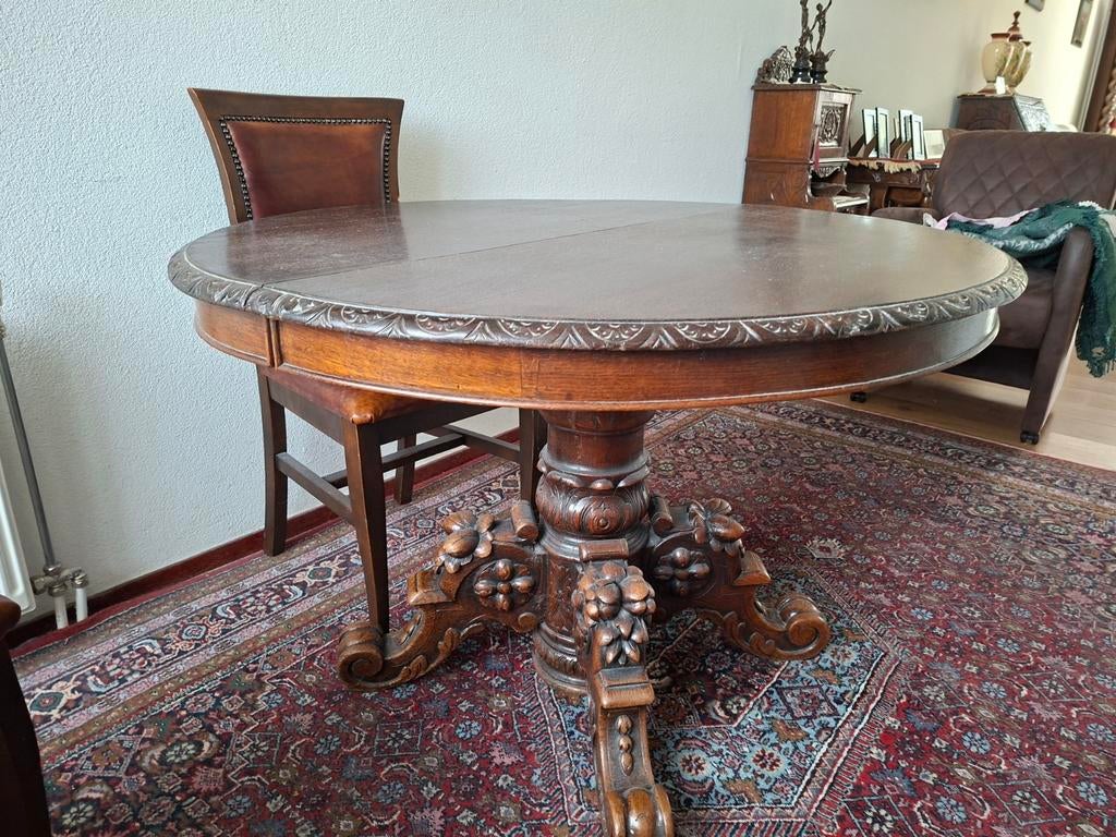 Antieke ovale tafel - Prachtig houtsnijwerk, Ophalen