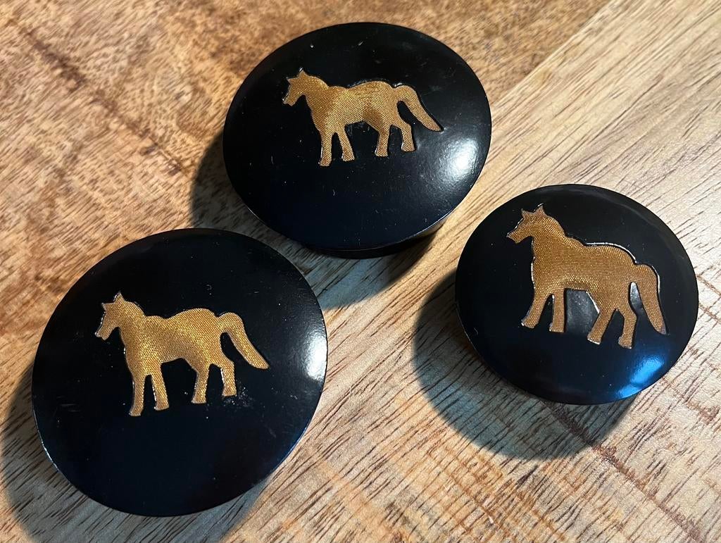 3 metalen opbergdoosjes met textiel paardje  4,6 en 6 cm, Ophalen of Verzenden