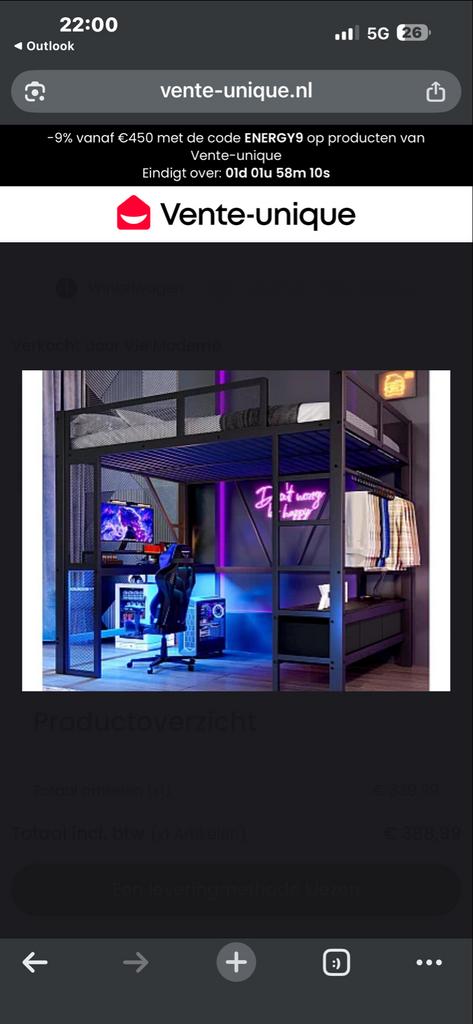 Nieuwe hoogslaper - nooit gebruikt, te groot voor kamer, Ophalen, Hoogslaper, 160 tot 180 cm, Tweepersoons