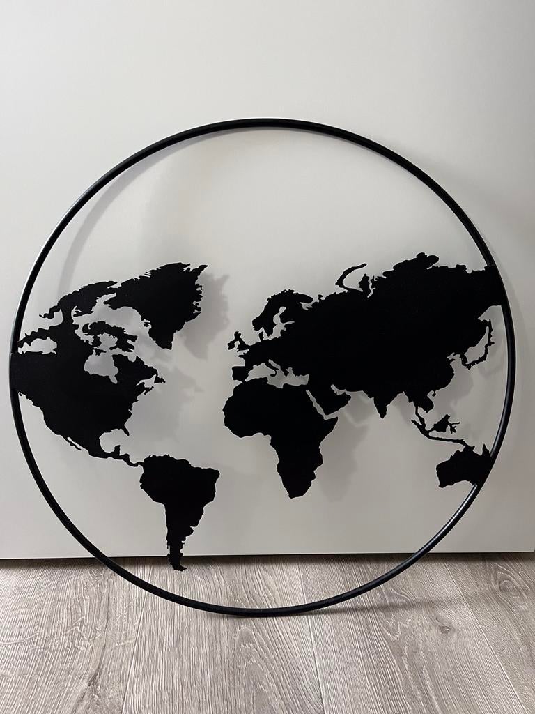 Baupor metalen Wereldkaart, 3x Grote Metalen Wanddecor, Zwarte Moderne Kunst Aan de Muur, Wand Decor voor Woonkamer, Kantoor