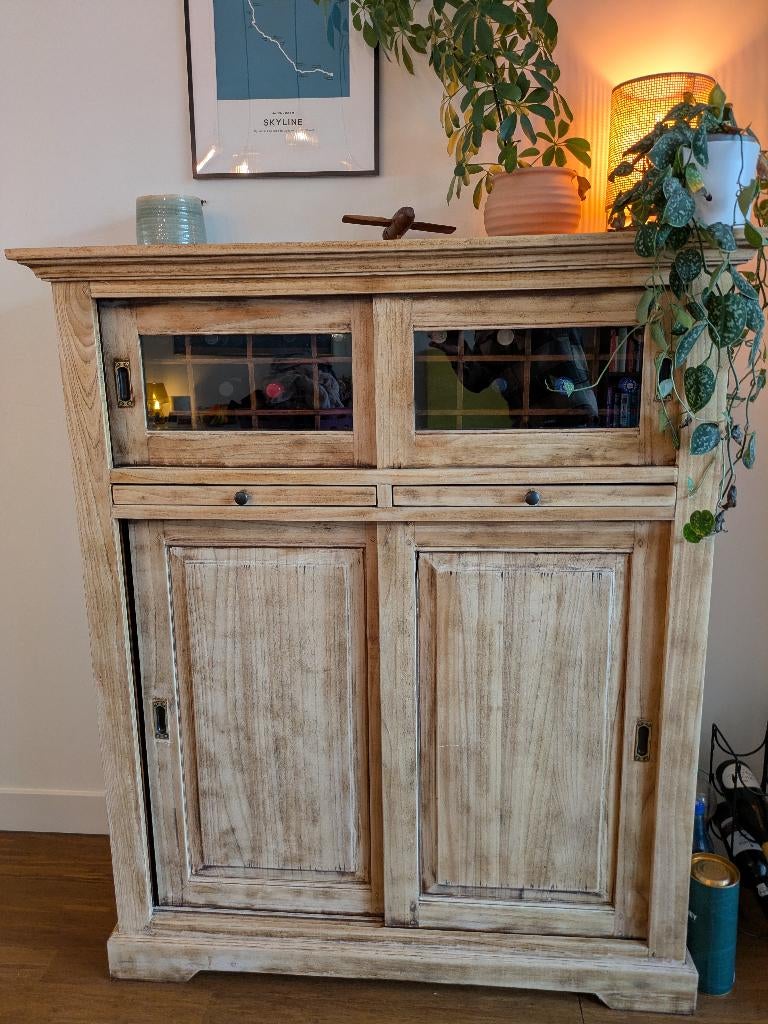 Klassieke wijnkast / drankkast van teakhout, Huis en Inrichting, Ophalen, Zo goed als nieuw, 25 flessen of meer, 75 cm of meer