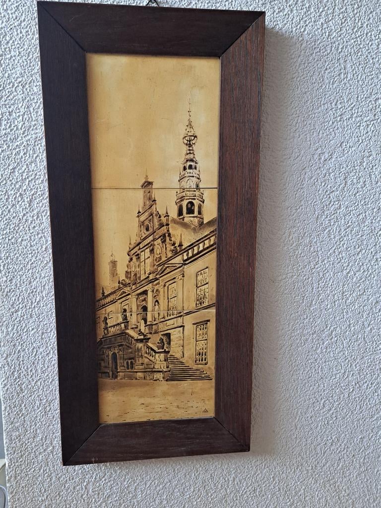 Leidse  stadhuis tegeltableau, Antiek en Kunst, Ophalen of Verzenden
