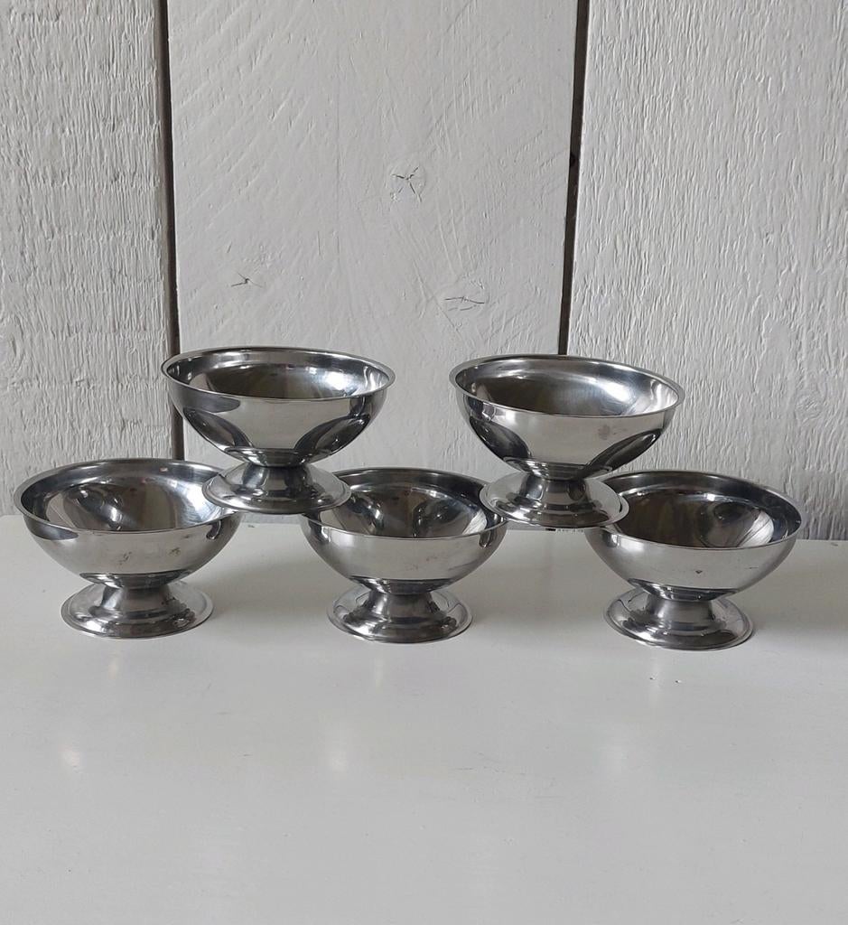 5 vintage ijscoupes inox rvs  ijs cocktail voorgerecht desse, Ophalen of Verzenden, Nieuw