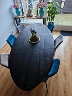 Ovale eettafel mangohout zwart met 6 stoelen, Huis en Inrichting, Tafels | Eettafels, Ophalen