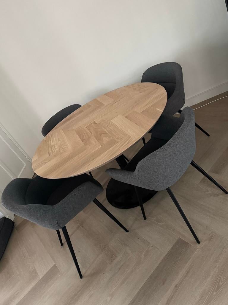 Eettafel rond eikenhout visgraat - 120cm, Huis en Inrichting, Tafels | Eettafels, Ophalen, 100 tot 150 cm, Rond, Zo goed als nieuw