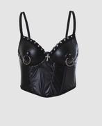 Punk sexy leren haltertop zwart met ringen, Maat 38/40 (M), Zwart, Nieuw, Ophalen of Verzenden