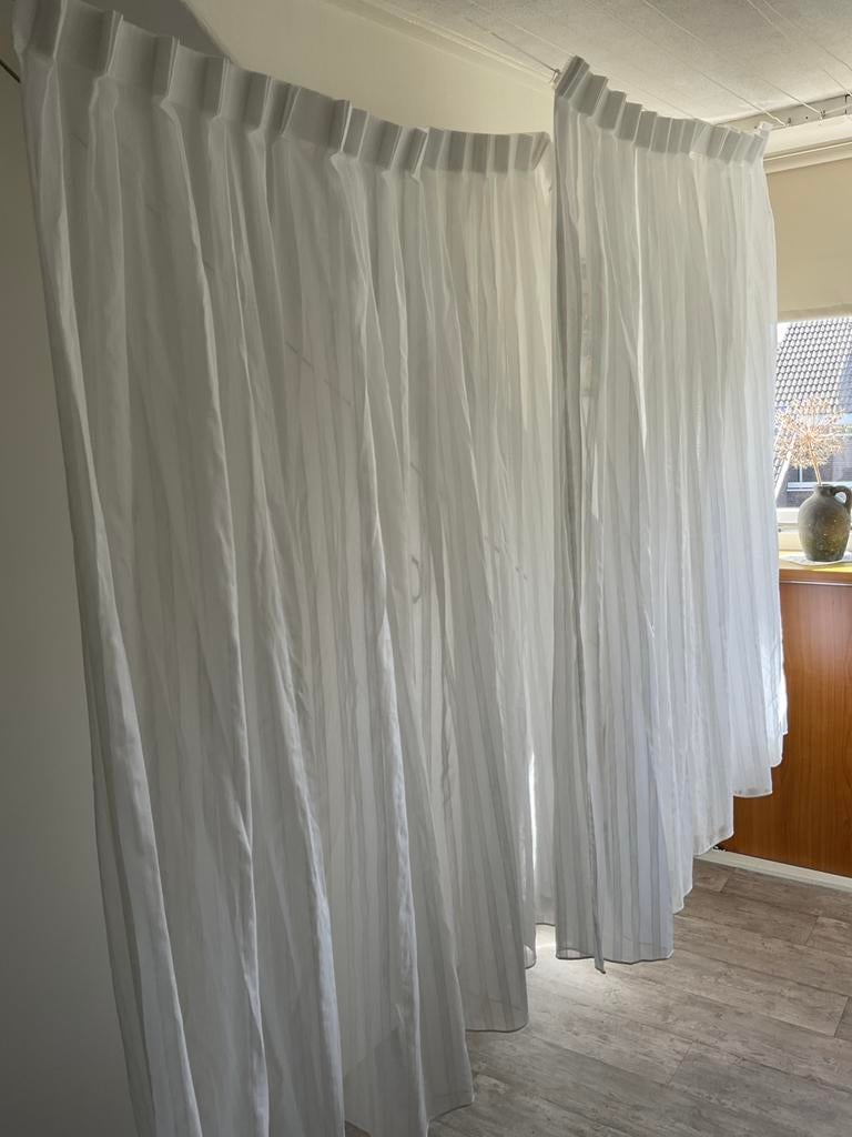 Vitrage wit met streep., 100 tot 150 cm, Wit, Ophalen of Verzenden, Zo goed als nieuw