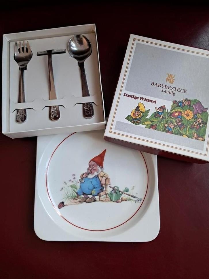 Vintage bestek en bordje, Antiek en Kunst, Antiek | Servies los, Ophalen of Verzenden