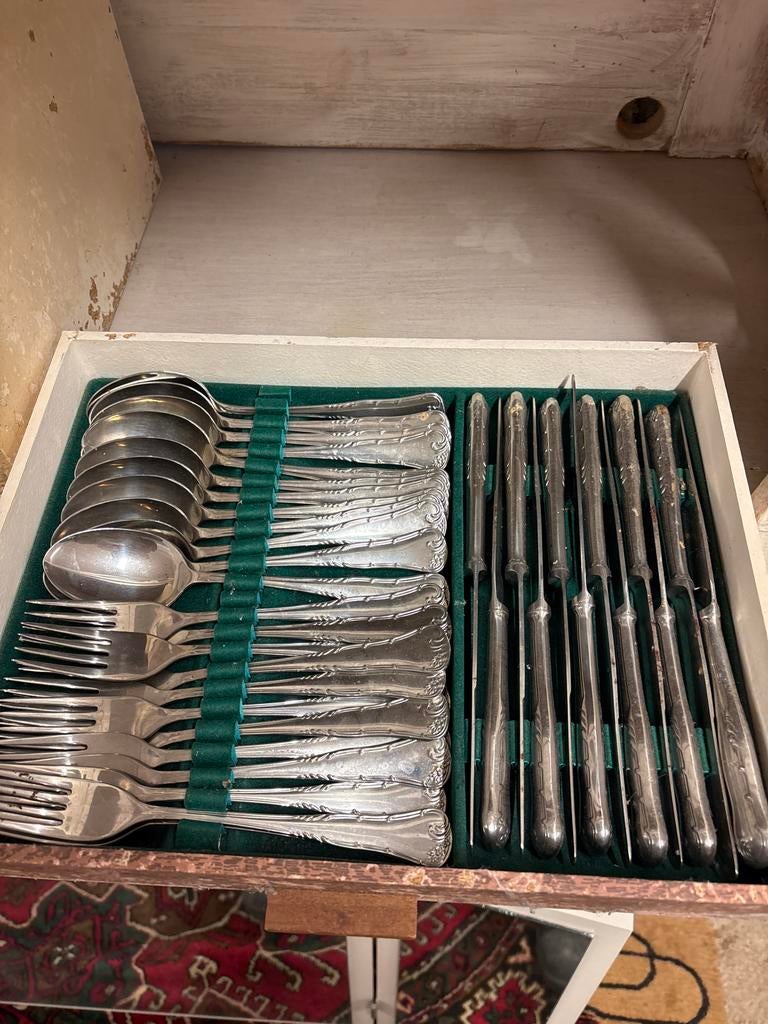 Vintage Bestekset in Kist - Compleet voor 12 Personen, Antiek en Kunst, Ophalen