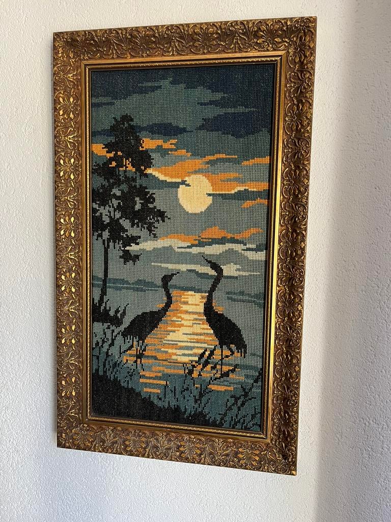 Lijst met geborduurde reigers, Antiek en Kunst, Ophalen