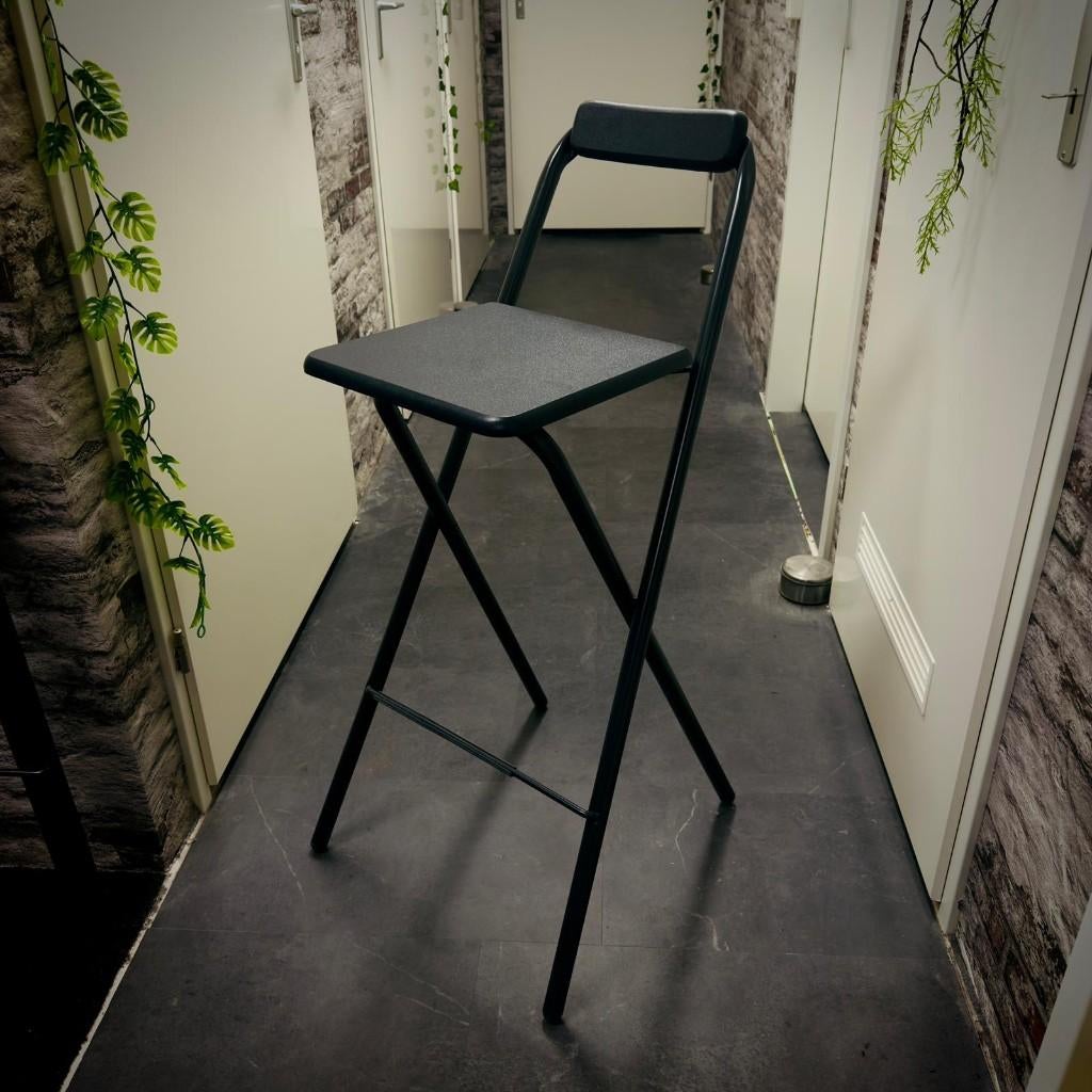 4 zwarte inklapbare barkrukken, Ophalen, Kunststof, 60 tot 90 cm, Nieuw