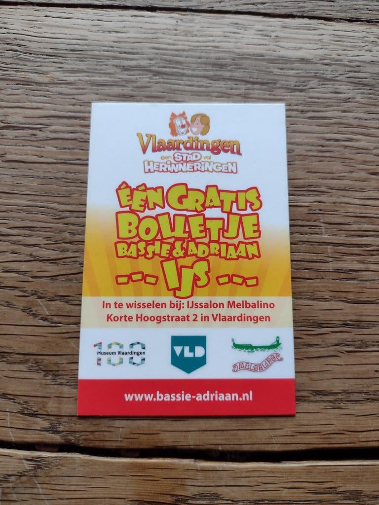 Bassie en Adriaan kaartje gratis bolletje ijs, Verzamelen, Ophalen of Verzenden