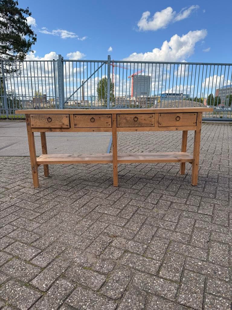 Op maat gemaakte Houten sidetable met lades en plank, Ophalen, Nieuw, 150 tot 200 cm, Overige houtsoorten
