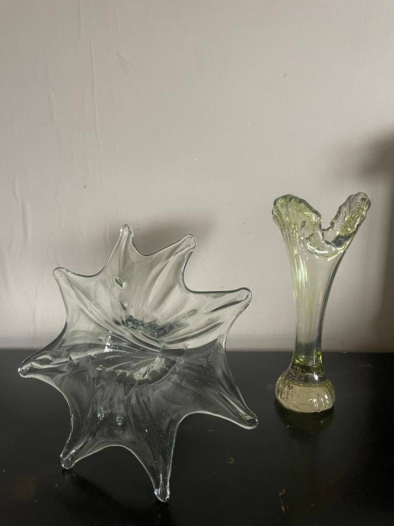 Murano licht groene vaas en stervormig object, Ophalen of Verzenden