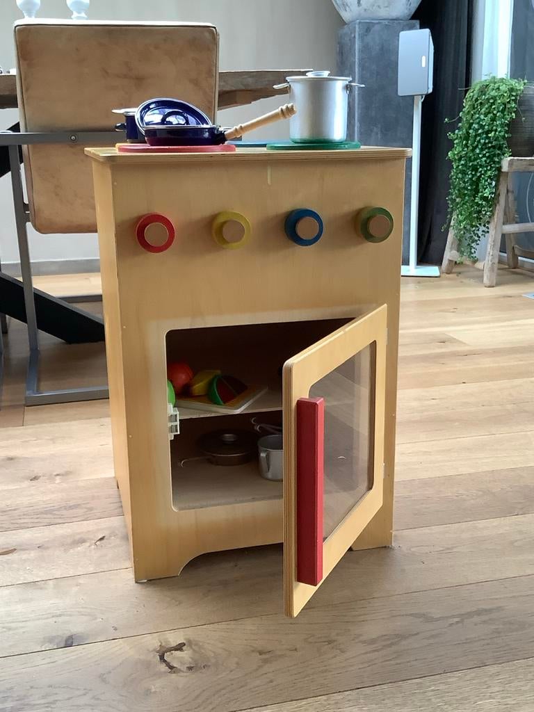 Janbibijan houten speelkeuken met potjes en pannetjes, Ophalen, Gebruikt, Hout, Speelkeuken