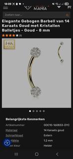 Piercing 14 karaats goud met kristallen balletjes, Sieraden, Tassen en Uiterlijk, Piercings, Ophalen of Verzenden, Zo goed als nieuw