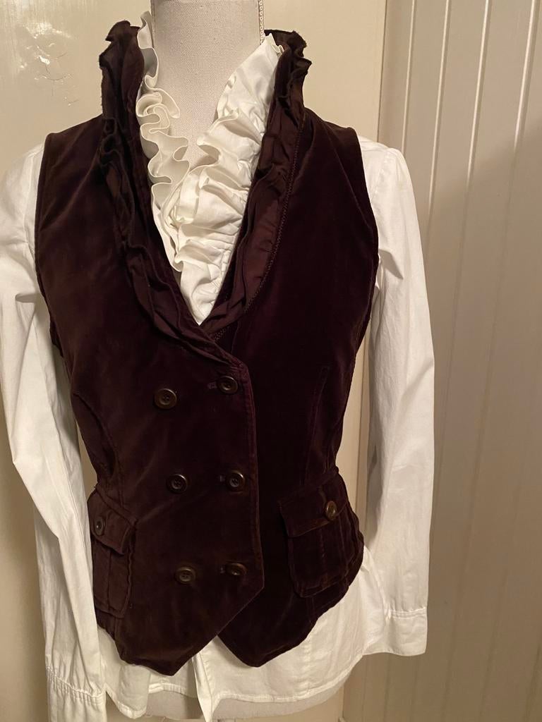 Donkerbruin fluwelen gilet, Verzenden, Zo goed als nieuw, Bruin