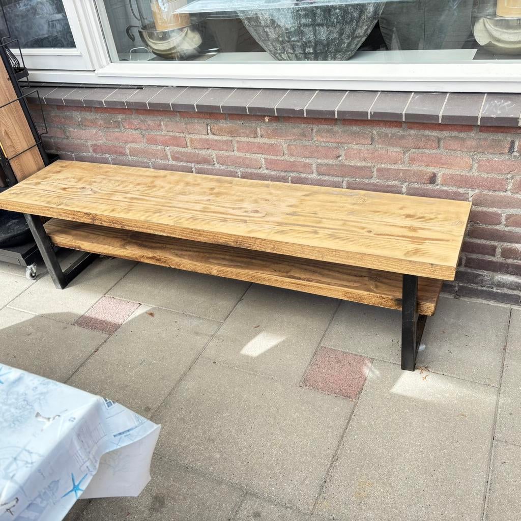 Houten bank met ijzeren poten, Tuin en Terras, Tuinbanken, Ophalen, Gebruikt, Hout