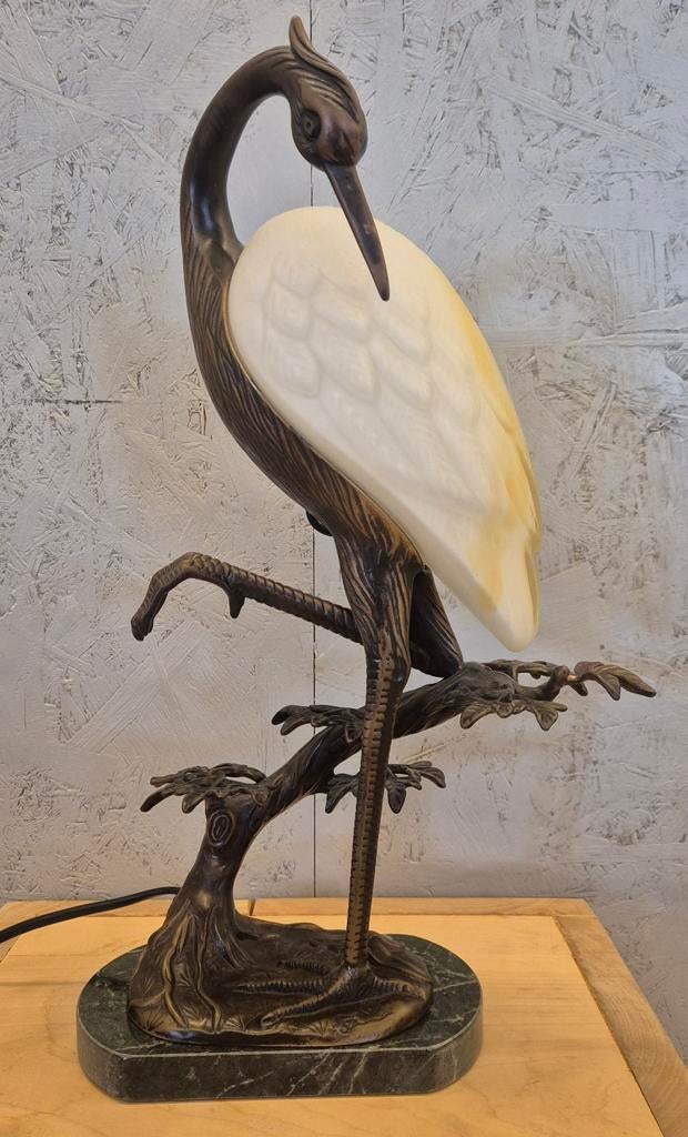 Tinchi tafellamp vogel – Art Nouveau stijl – marmer – design, Huis en Inrichting, Lampen | Tafellampen, Gebruikt, Glas, Tinchi