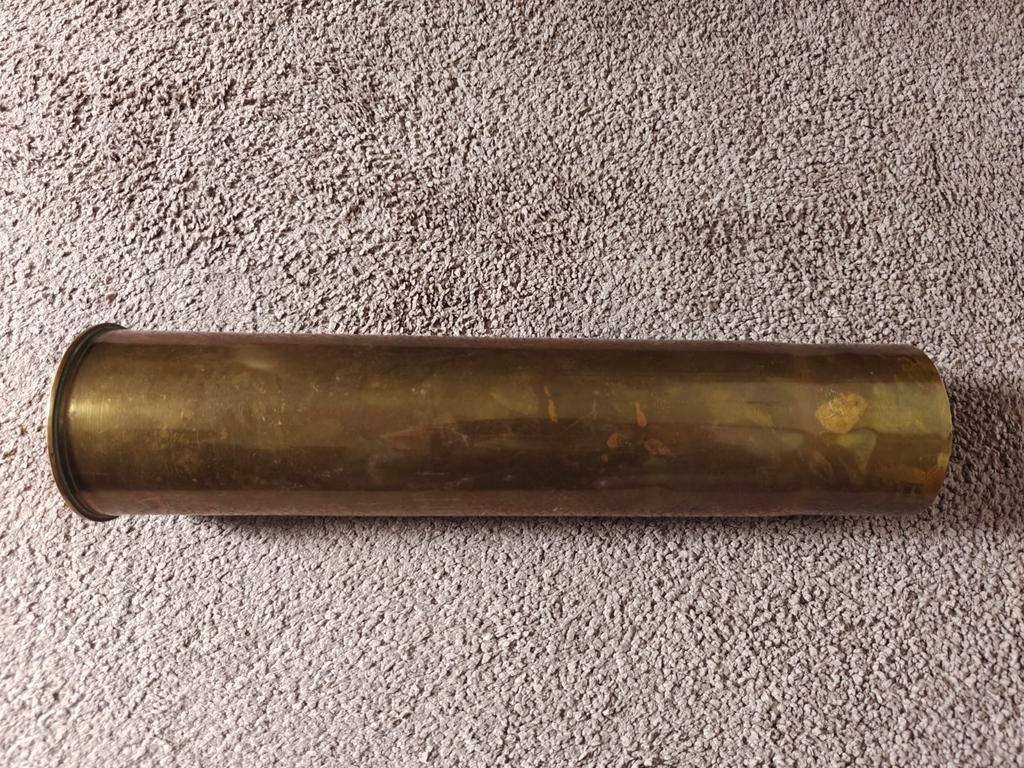 Franse 75mm de Campagne huls wo1 met inktstempels, Verzamelen, Ophalen of Verzenden, Landmacht, Overige gebieden, Hulzen of Bodemvondsten