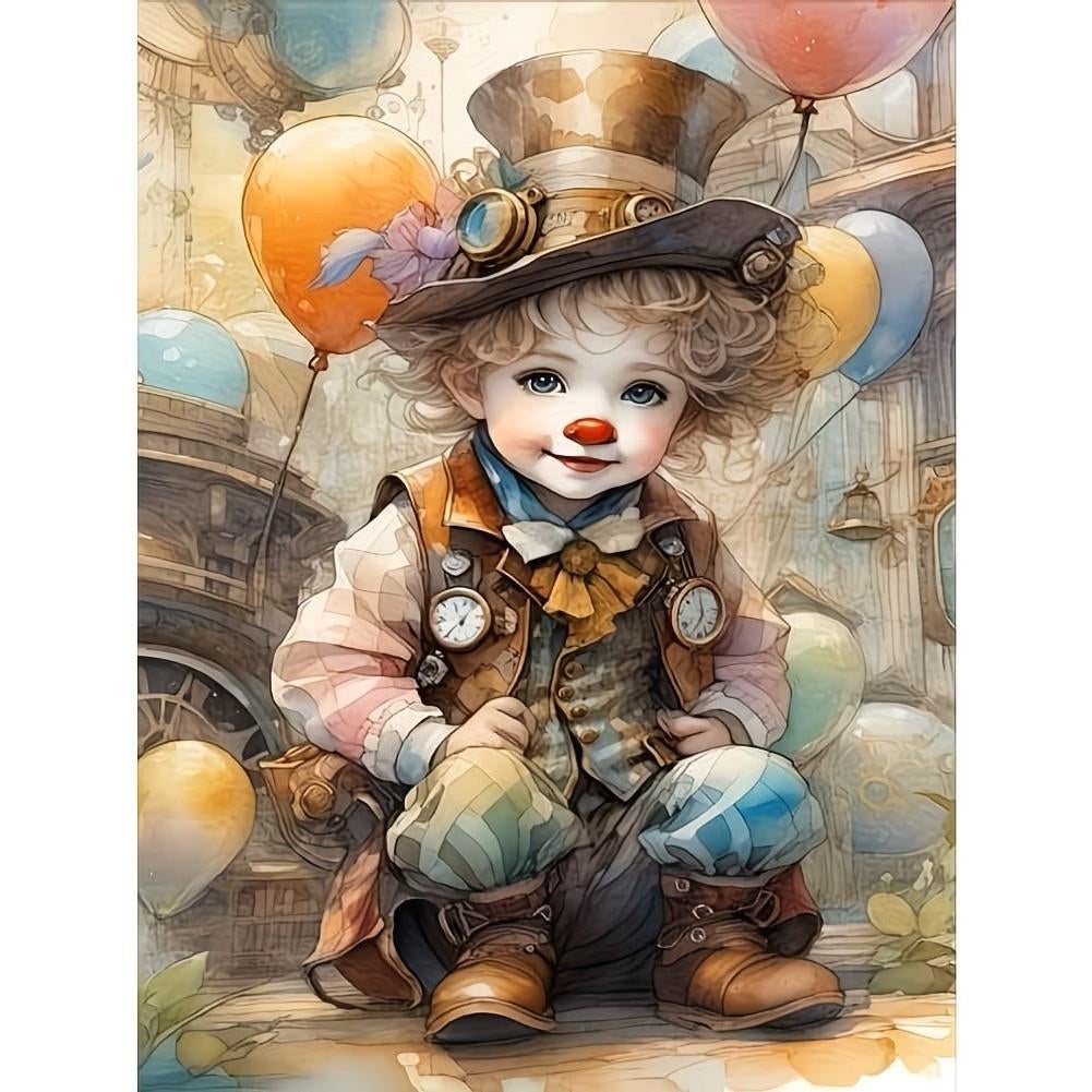 nr 277 Diamond Painting Clown kindje 40x30cm (rond), Hobby en Vrije tijd, Knutselen, Fantasie, Nieuw, Meerkleurig, Ophalen of Verzenden