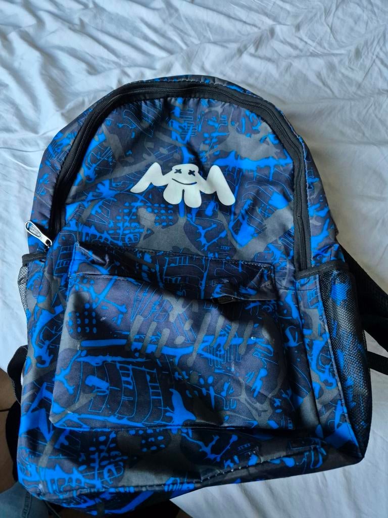 Blauwe rugzak met uniek patroon en Marshmello logo, Ophalen of Verzenden