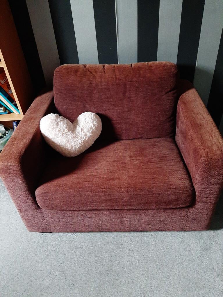 Bruine loveseat, Gebruikt, Tweepersoons, 75 tot 100 cm, Ophalen of Verzenden
