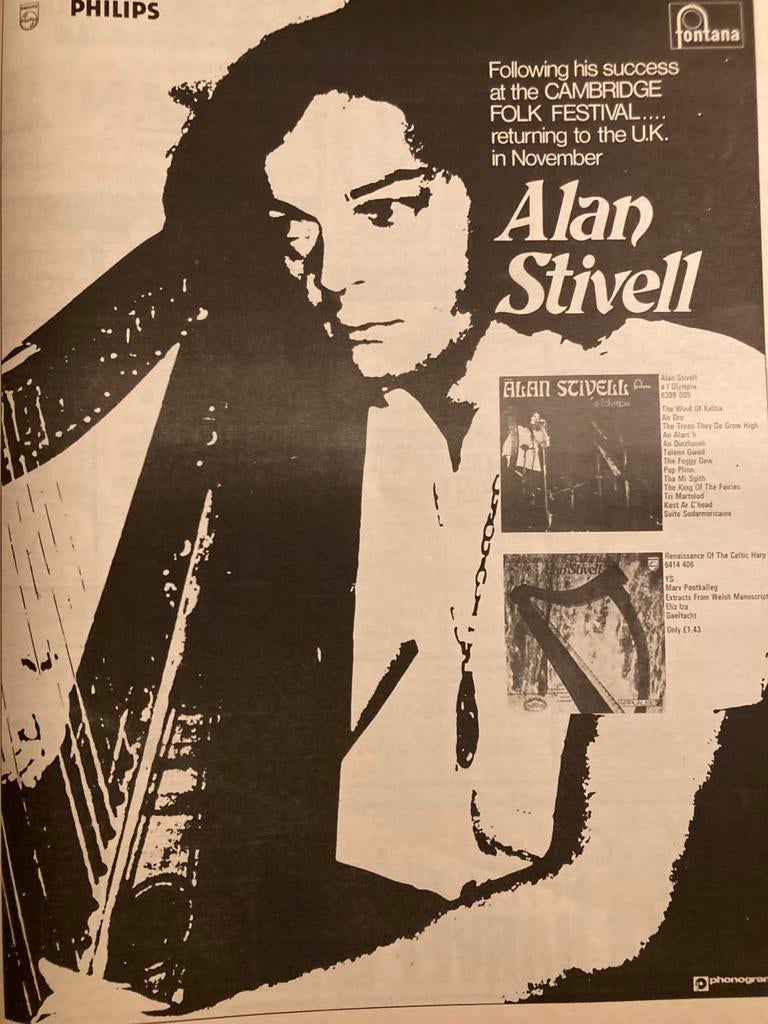 Paginagrote a3 advertentie alan stivell lp tour, Ophalen of Verzenden, Zo goed als nieuw