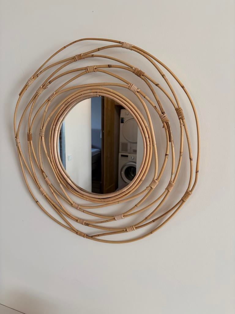 Xenos spiegel met bamboe frame, Huis en Inrichting, Woonaccessoires | Spiegels, Ophalen, Zo goed als nieuw, Rond, 50 tot 75 cm
