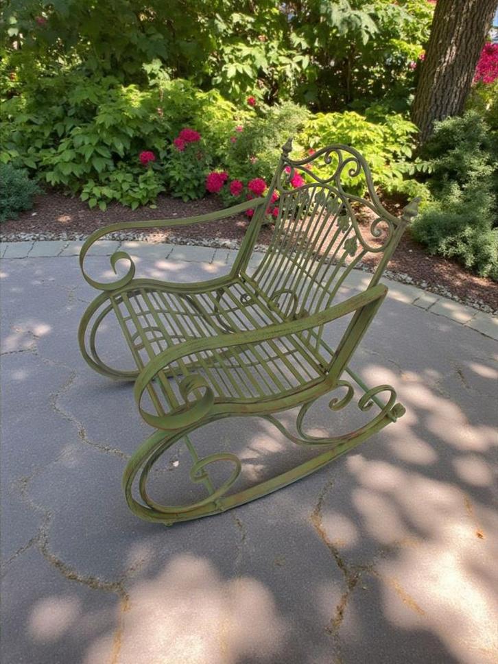 Schommelstoel groen rustiek metaal, Tuin en Terras, Tuinmeubel-accessoires, Nieuw, Ophalen of Verzenden