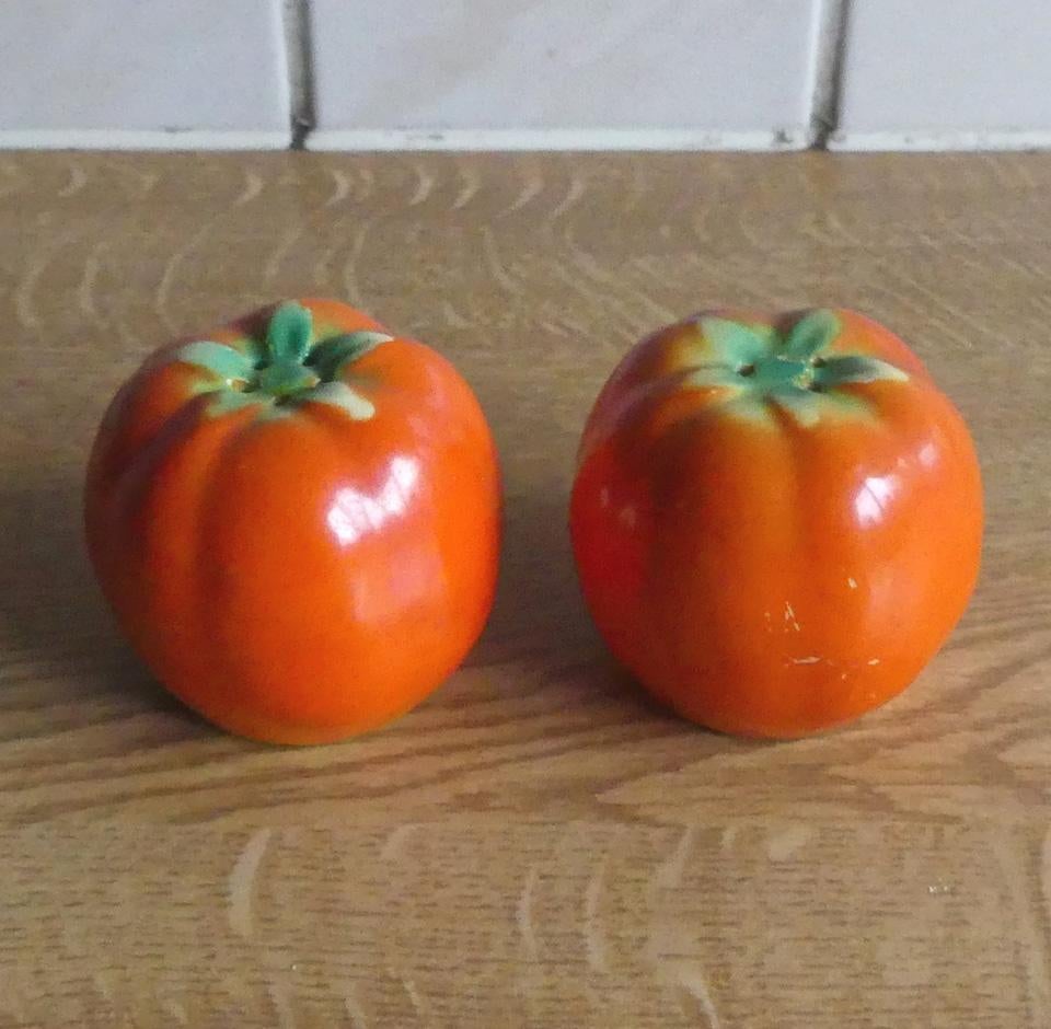 Pompoen tomaat peper en zout stel fruit vintage fruitservies, Gebruikt, Overige typen, Ophalen of Verzenden, Effen