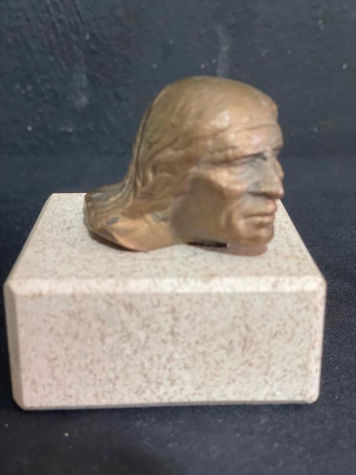 Brons Indianen Hoofdje op Sokkel, Antiek en Kunst, Kunst | Beelden en Houtsnijwerken, Ophalen of Verzenden