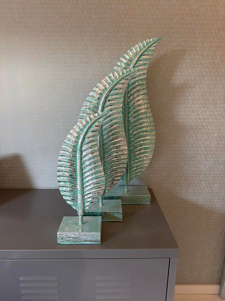 Houten ornamenten bladvorm, Huis en Inrichting, Woonaccessoires | Overige, Ophalen of Verzenden, Gebruikt, Meerkleurig, Hout