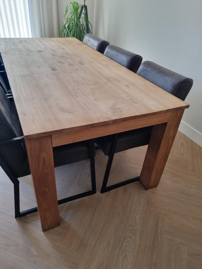 Mooie stevige teakhouten eettafel 220x100, Huis en Inrichting, Tafels | Eettafels, Ophalen, Gebruikt, 200 cm of meer, 50 tot 100 cm