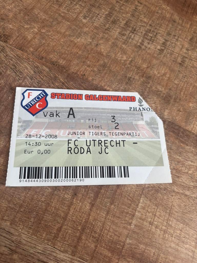 FC Utrecht - Roda JC Ticket 28-12-2008, Verzamelen, Sportartikelen en Voetbal, Ophalen of Verzenden, F.C. Utrecht, Overige typen