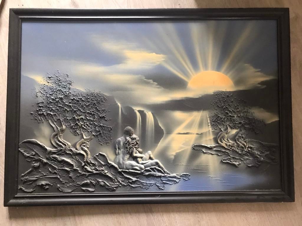 Schilderij koppel zon boom, 97x67cm, Ophalen