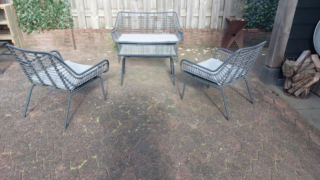 4-delige tuinset met 2 stoelen, bankje en tafel, Ophalen, 4 zitplaatsen, Gebruikt, Bank