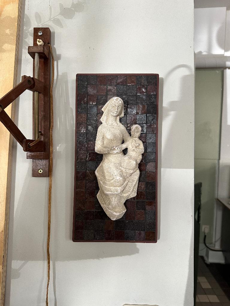 Antiek, brocante, vintage wanddecoratie Maria met kind, Ophalen, 36 cm, Gebruikt, 18 cm