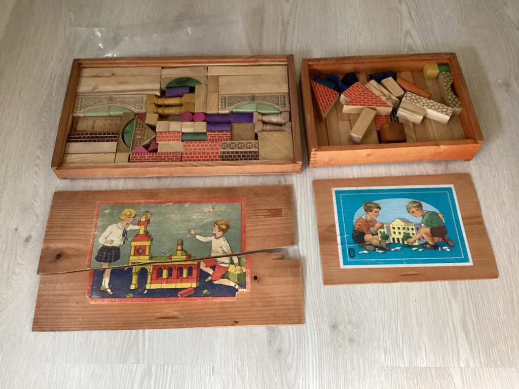 Twee oude houten blokken dozen jaren 50/60, Ophalen of Verzenden, Gebruikt