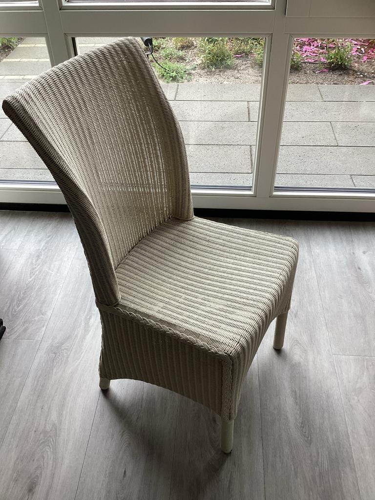 Lloyd Loom eetkamerstoelen - 6 stuks - beige wit, Wit, Ophalen of Verzenden, Zo goed als nieuw, Metaal