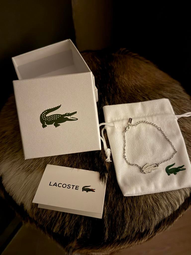 Lacoste Armband - Zilverkleurig met Krokodil Logo, Staal, Nieuw, Ophalen of Verzenden, Zilver