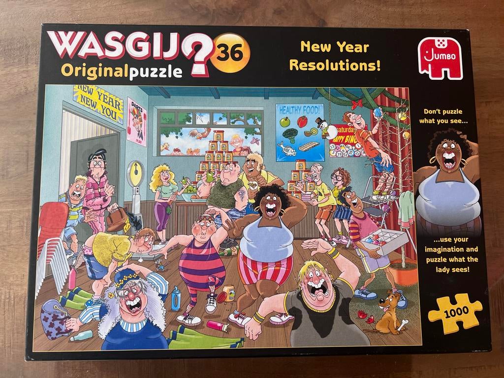 Wasgij? New Year Resolutions! 1000 stukjes puzzel Jumbo, Ophalen of Verzenden, 500 t/m 1500 stukjes, Zo goed als nieuw, Legpuzzel