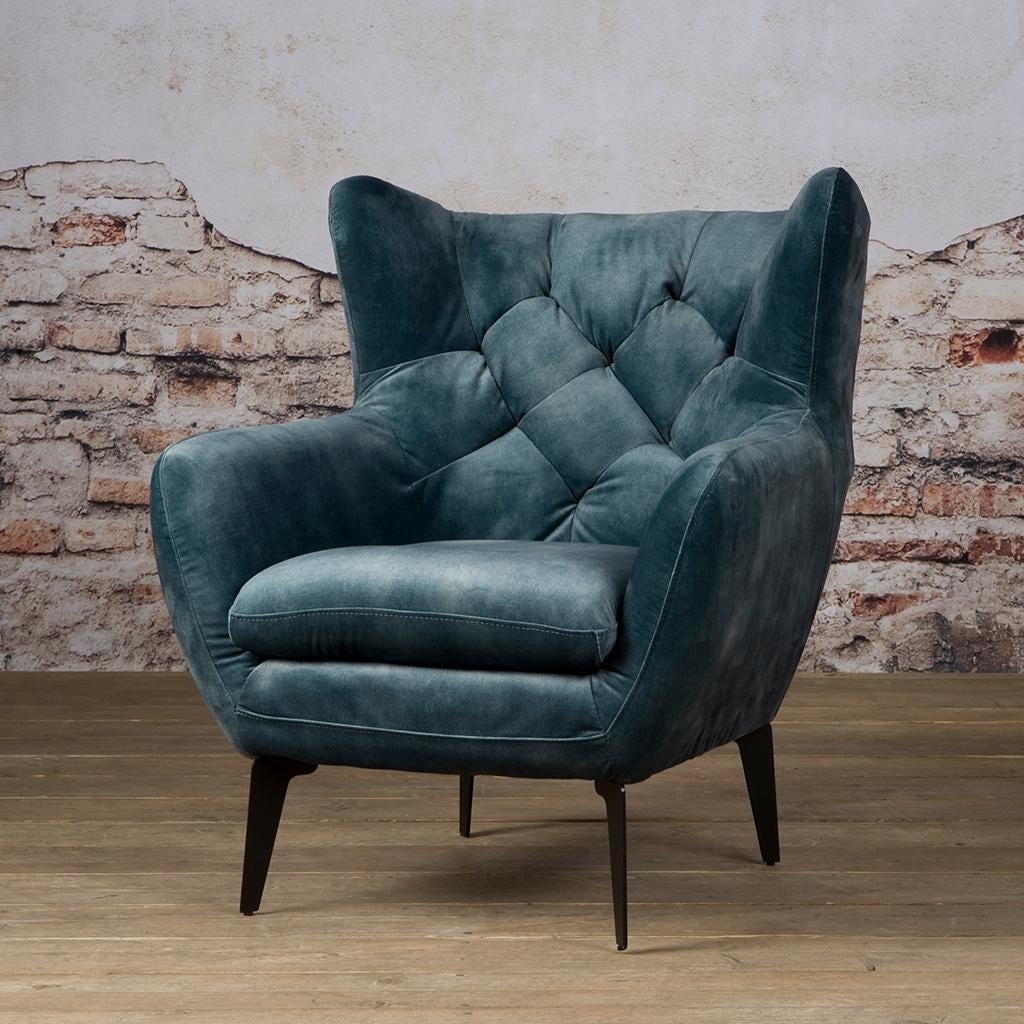 *OPRUIMING* Prachtige Fauteuil Bomba €449, NU VOOR €399, (2), Landelijke fauteuil stof velvet blauw gratis bezorging, Nieuw, 75 tot 100 cm